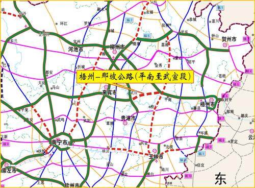 终点位于武宣县武宣镇七星村东南侧,路线与柳武高速