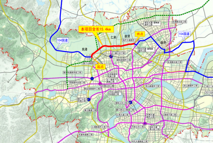 104国道杭州至绍兴公路余杭良渚至崇贤段改建工程