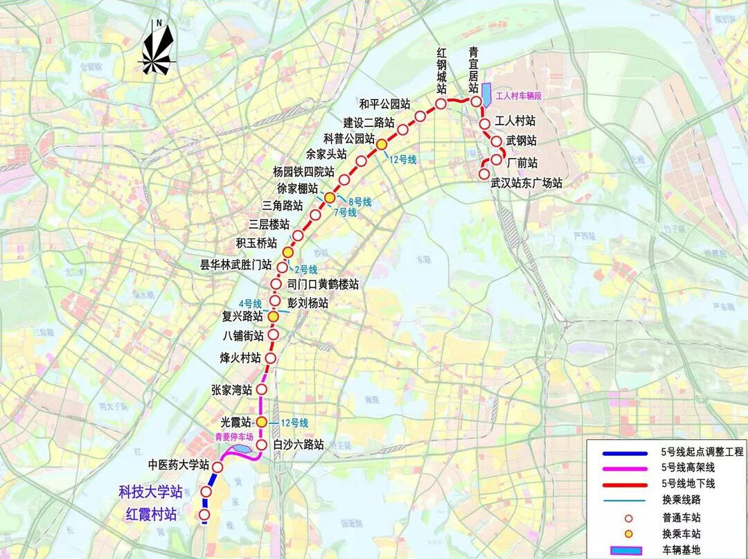 新港線一期工程:起於楊春湖片區北洋橋站,止於白玉山站,線路全長約10.