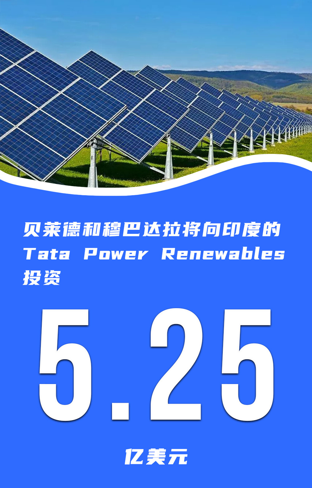贝莱德和穆巴达拉将向印度的Tata Power Renewables投资5.25亿美元--见道网